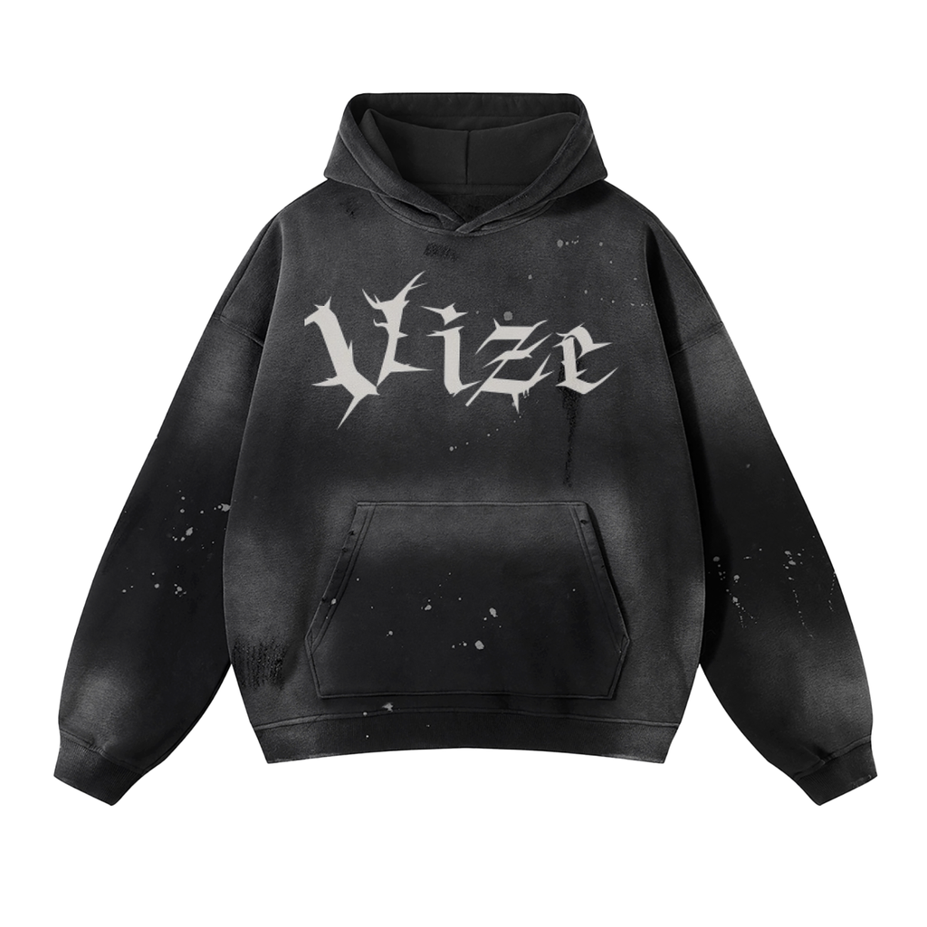 Vintage Wash Frayed Fleece Hoodie - 360 GSM