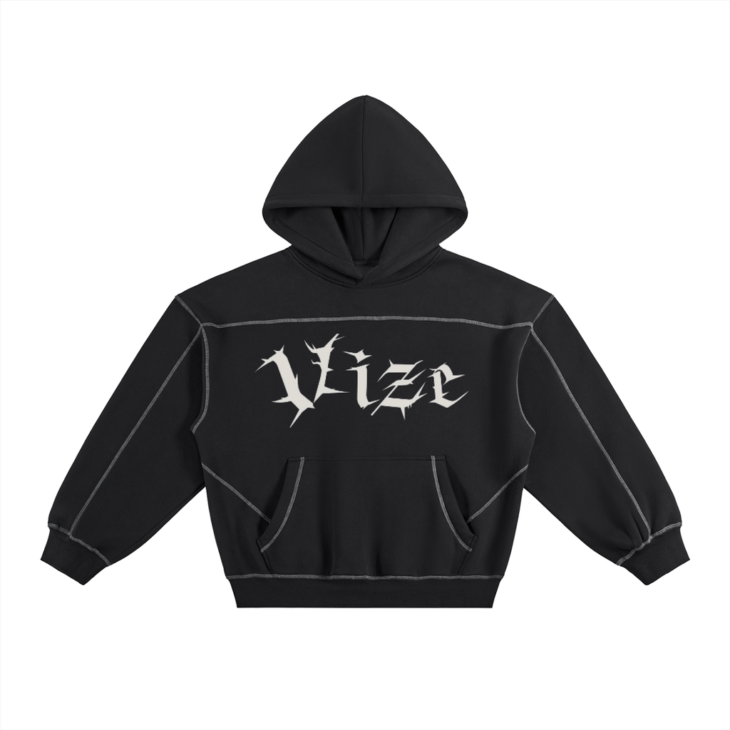 Contrast-Stitched Boxy Fleece Hoodie