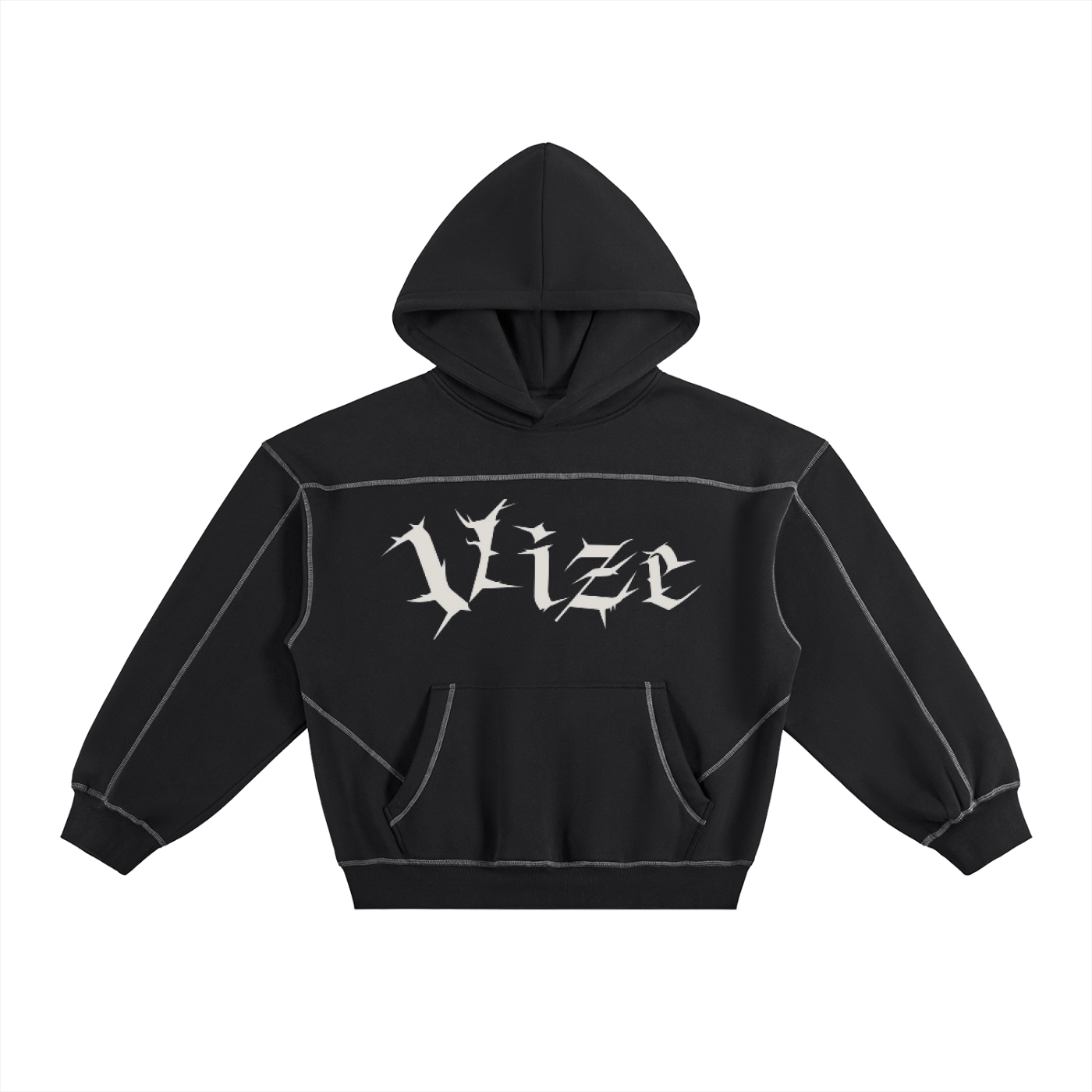 Contrast-Stitched Boxy Fleece Hoodie