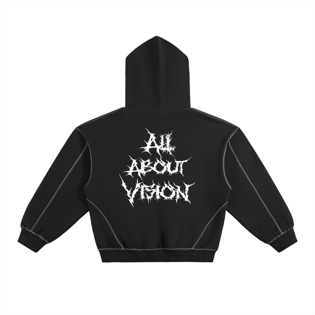 Contrast-Stitched Boxy Fleece Hoodie